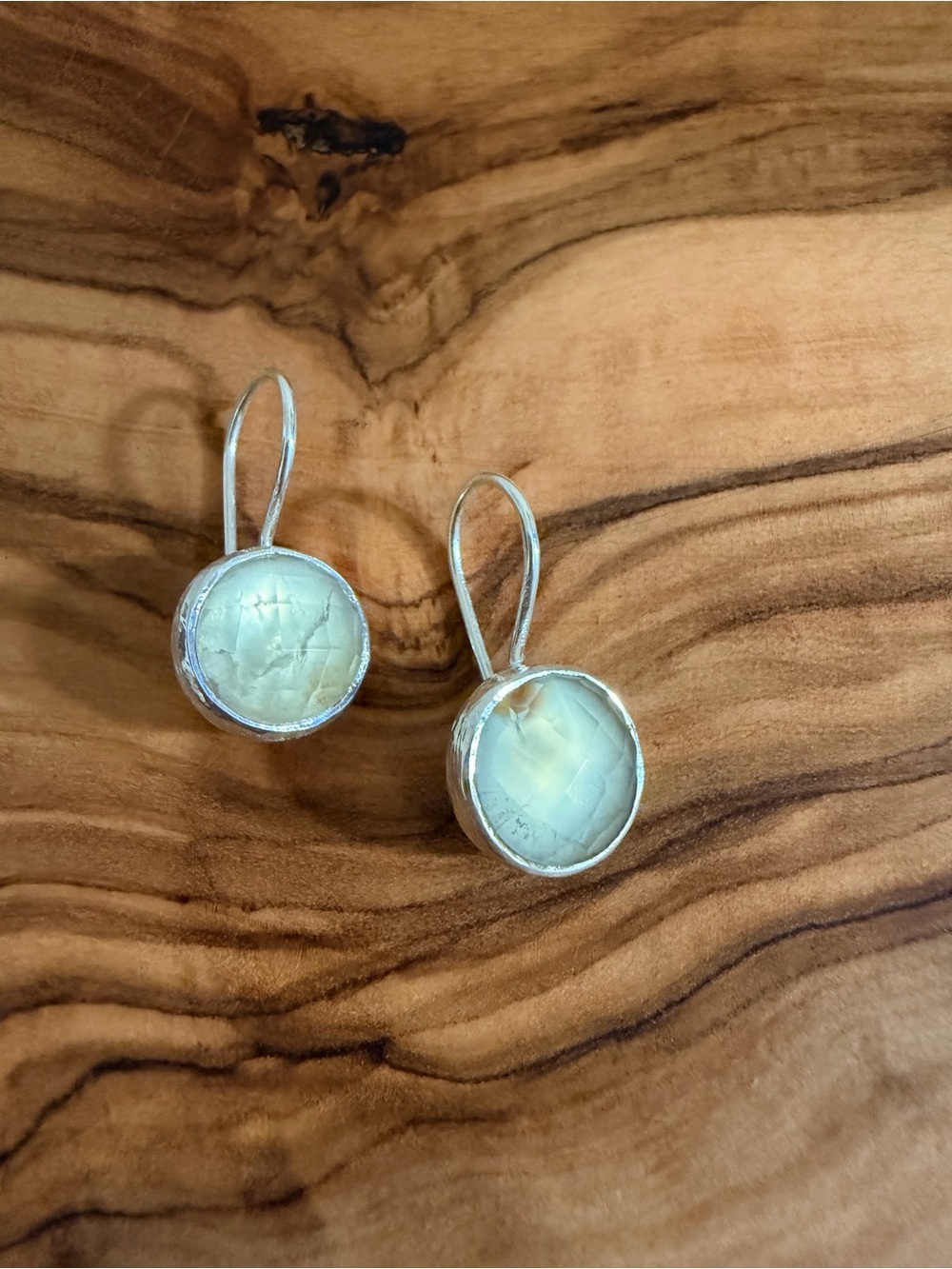 Sterling Silver 925 Pale Green Faceted Stone Drop Earrings
